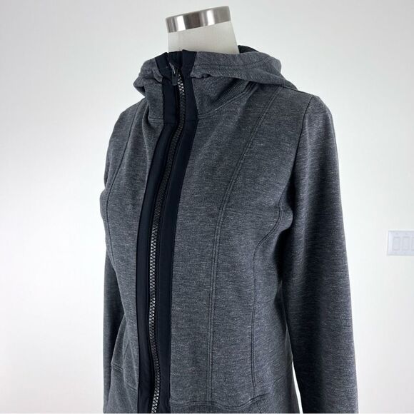Athleta Fitted Victory Hoodie Jacket Heathered Charcoal Grey - Picture 4 of 11